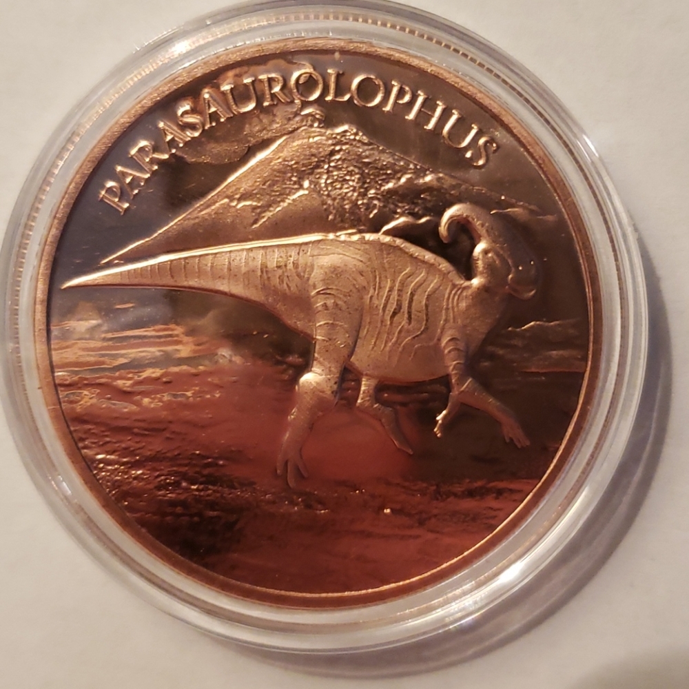 1 Ounce Copper Round Parasaurolophus Dinosaur